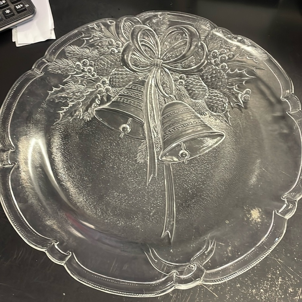 Vintage Mikasa Crystal Holiday Bells Hostess Platter Serving Tray Japan